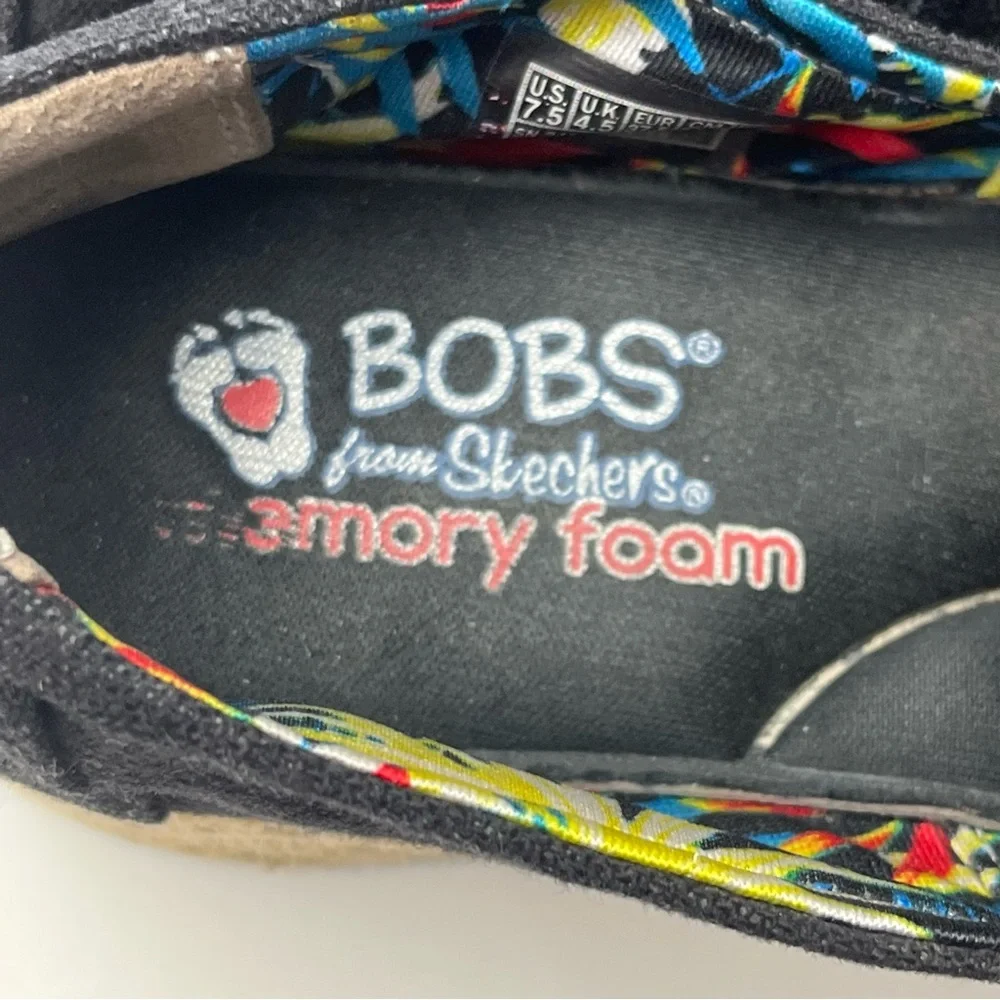 BOBS FROM SKECHERS Black Canvas Espadrilles Memory Foam Insole Slip On Shoes 7.5